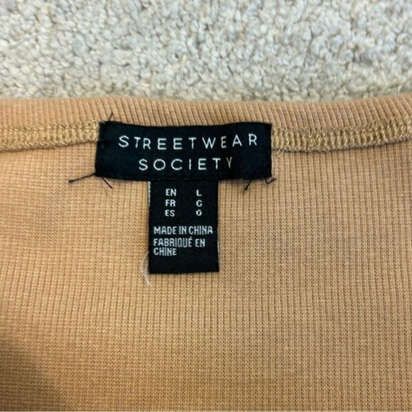 Streetwear Society tan brown ribbed short sleeve off the shoulder bodysuit Sz L - Picture 8 of 9